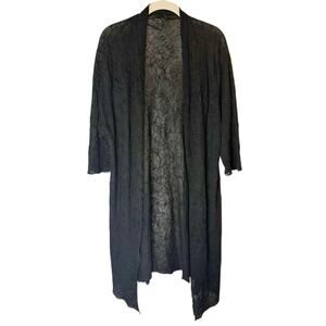 Eileen Fisher Open Front Long Cardigan Crinkle Textured in Black sz. L